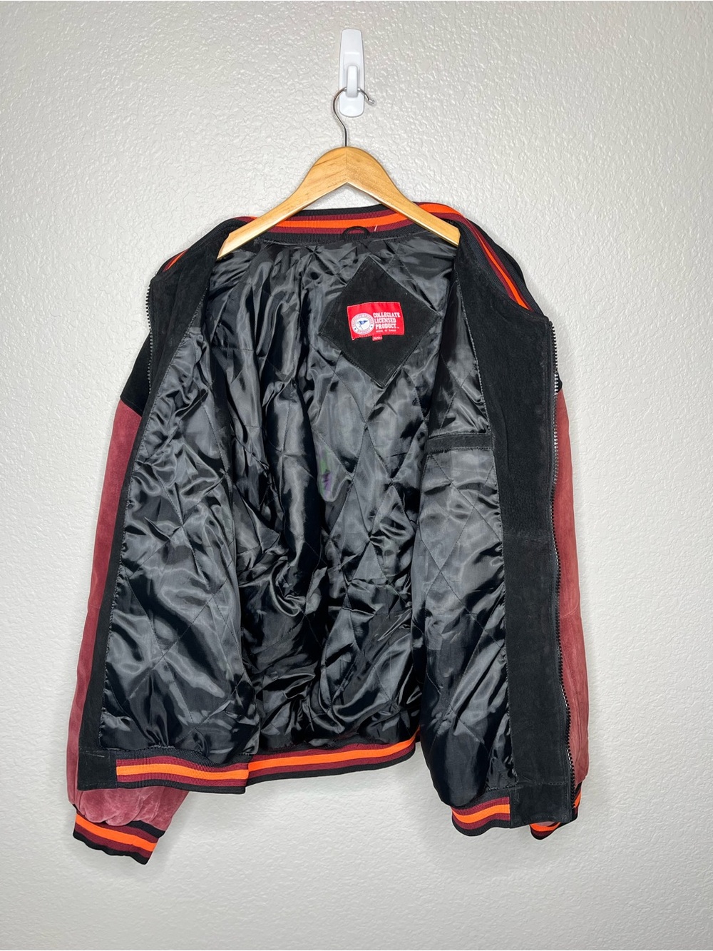Vintage Virginia Tech Hokies Suede Leather Bomber Jacket XXL VT Varsity Coat 2XL - Picture 4 of 13